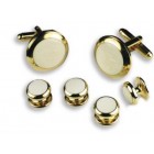 Colored Stone Center Wide Rim Studs and Cufflinks Set in Assorted Colors